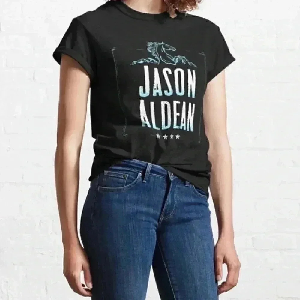 Jason Aldean T-Shirt Back in the Saddle 2021 Concert Tour Band Tee Black Medium